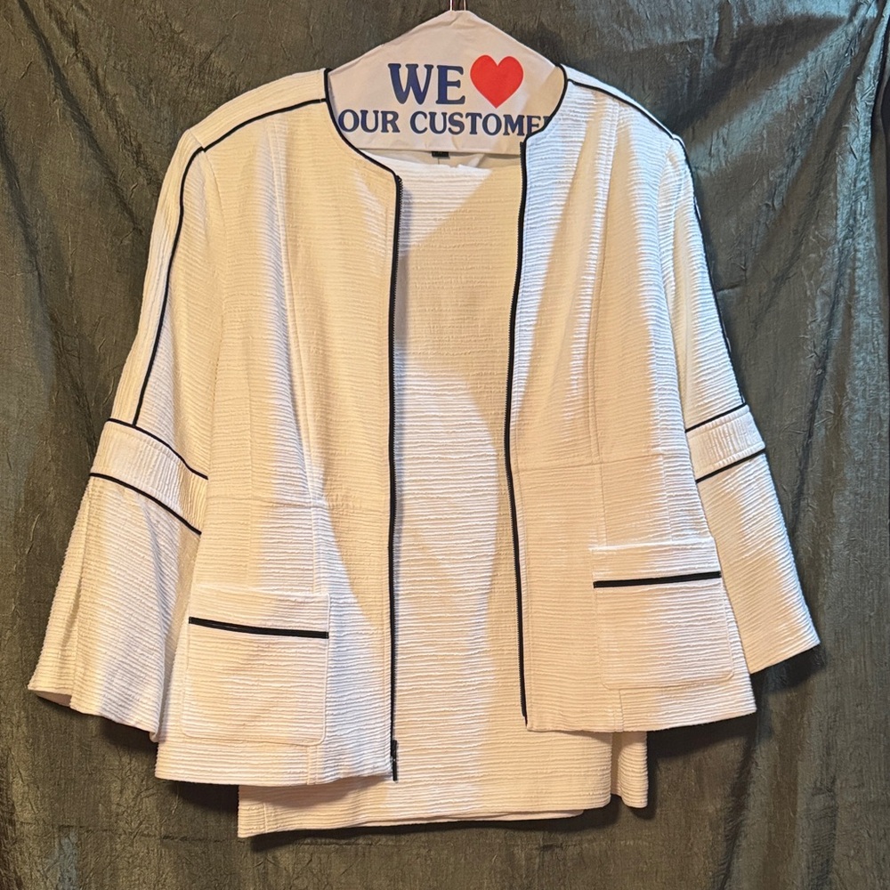 Nanette Lepore White Blazer/Skirt set with Black Trim
